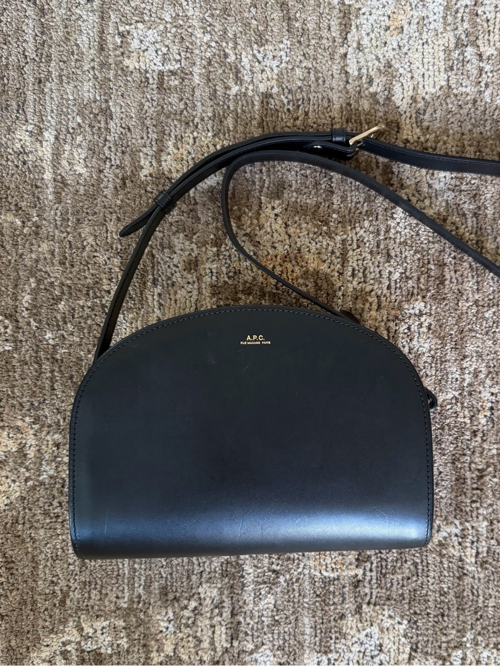 A.P.C. Black Half-Moon Demi Lune Leather Crossbody Bag